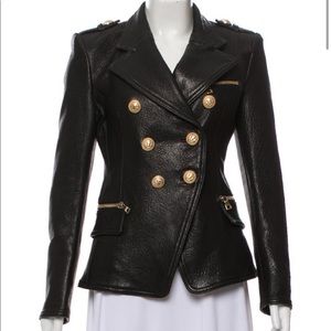 Balmain Black Leather Blazer Jacket